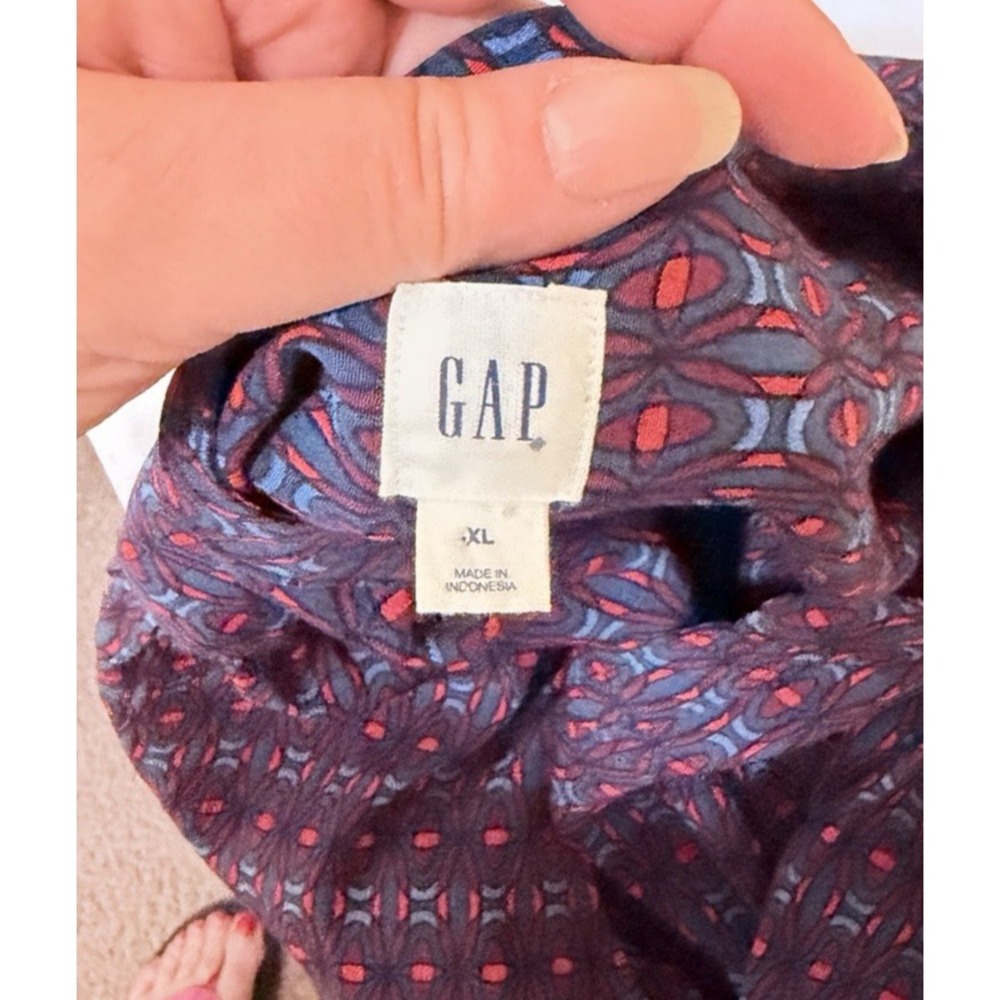 Gap Navy Geometric Print Rayon Shirt Dress Long Sleeve Tie Waist XL 465568-00 - Picture 8 of 11